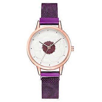 Simple À La Mode Décontractée Femmes En Alliage Maille Ceinture Cadran Rond Quartz Montre-bracelet Montre(Violet)