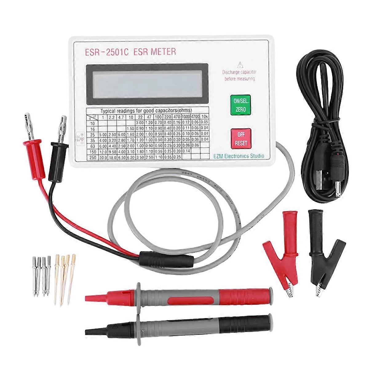 Capacitor Tester Test in Circuit Capacitance Meter with Test Leads Clip Battery LCD Display Meter