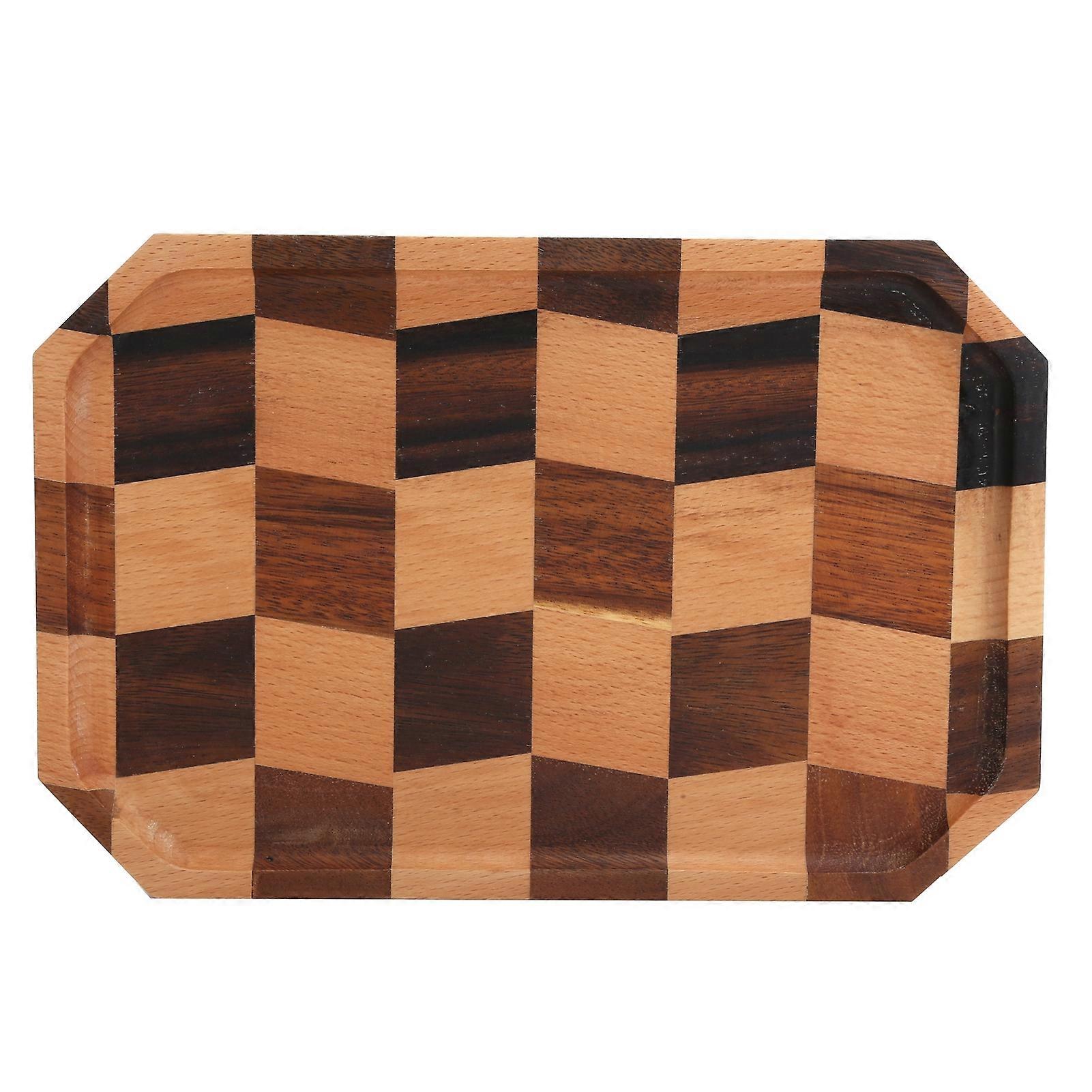 Grid Pattern Rectangular Wooden Tray for Serving Fruit, Tea and Desserts