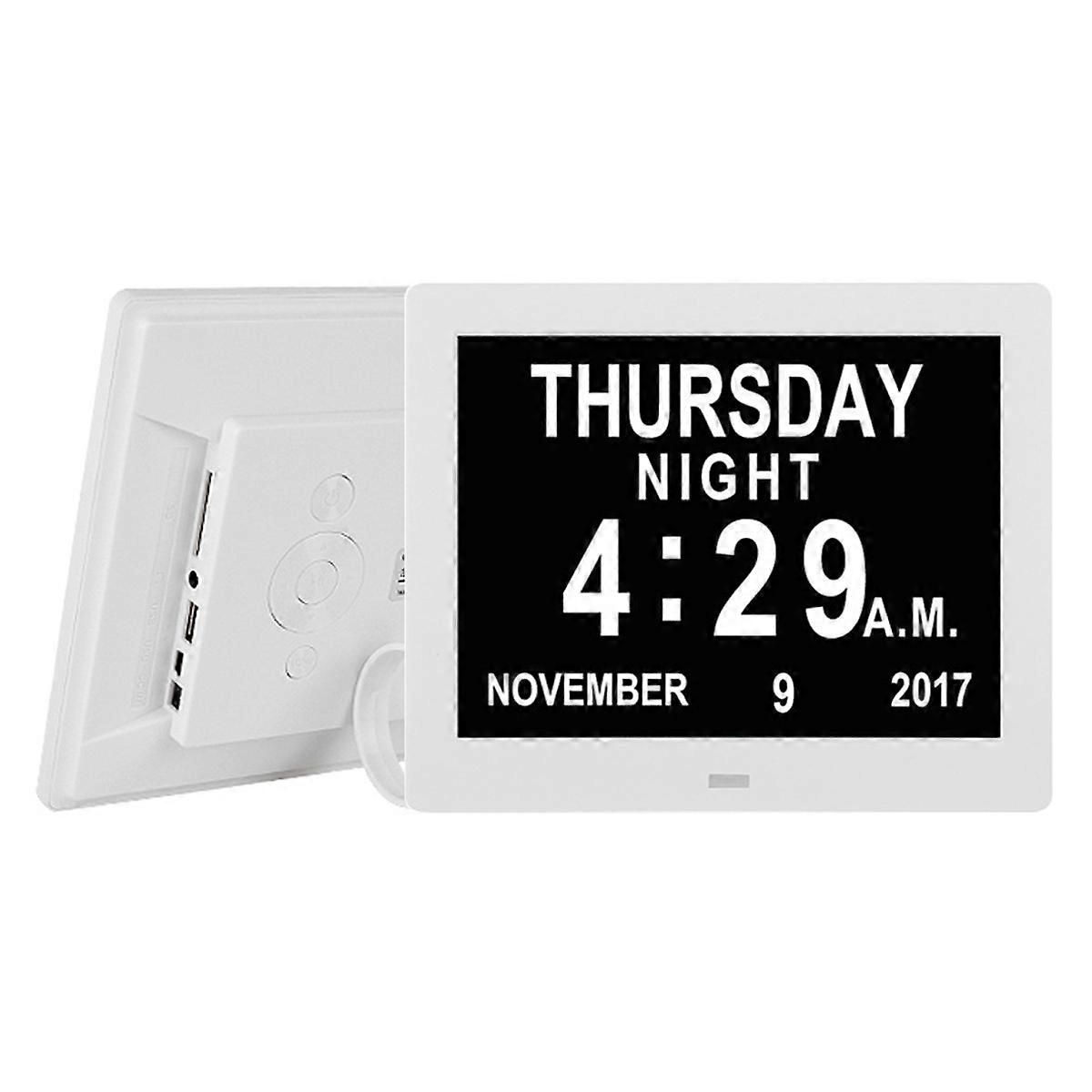 Day Clock for Seniors, Large Non-Abbreviated Text Display, Customizable Alarms, Low Brightness Screen Mode, Vision Assistance (204 x 143 x 24mm)