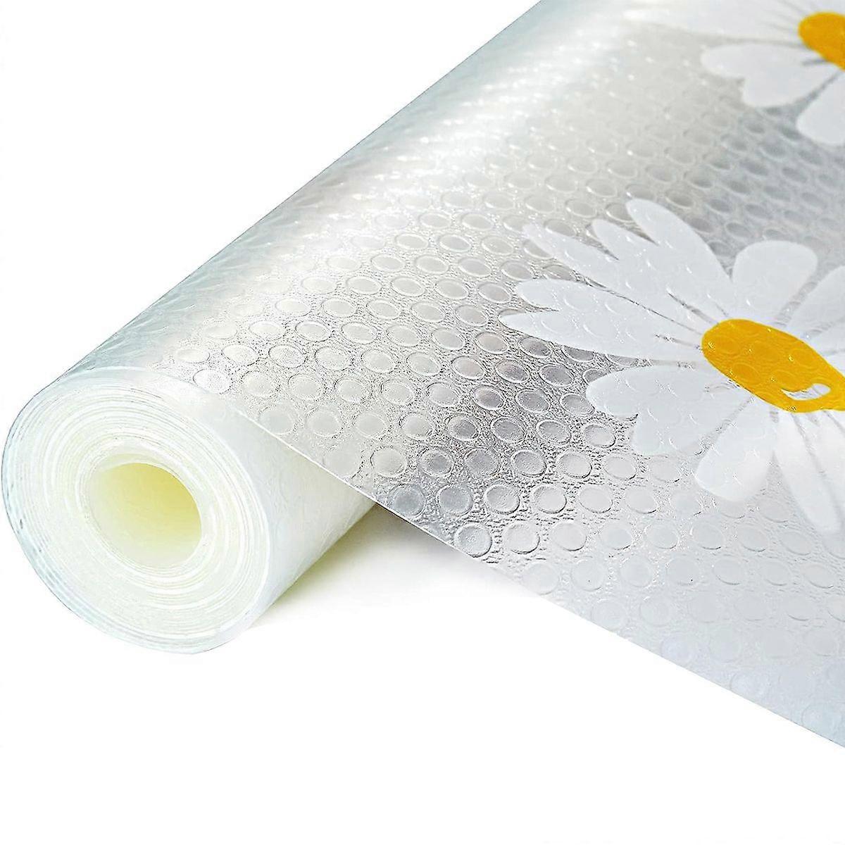 Clear Refrigerator Liners with Daisy Print,Washable Fridge Mats Shelf Liners Waterproof Fridge Pads Drawer Table Mats Refrigerator Mats for Shelves