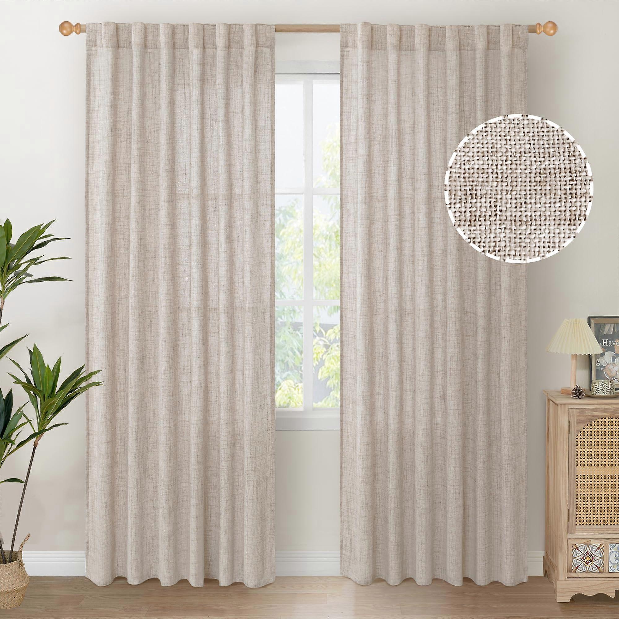 2 Panels Linen Light Filtering Curtains 52"W x 84"L for Living Room, Soft Fabric, Modern Style, Elegant Design