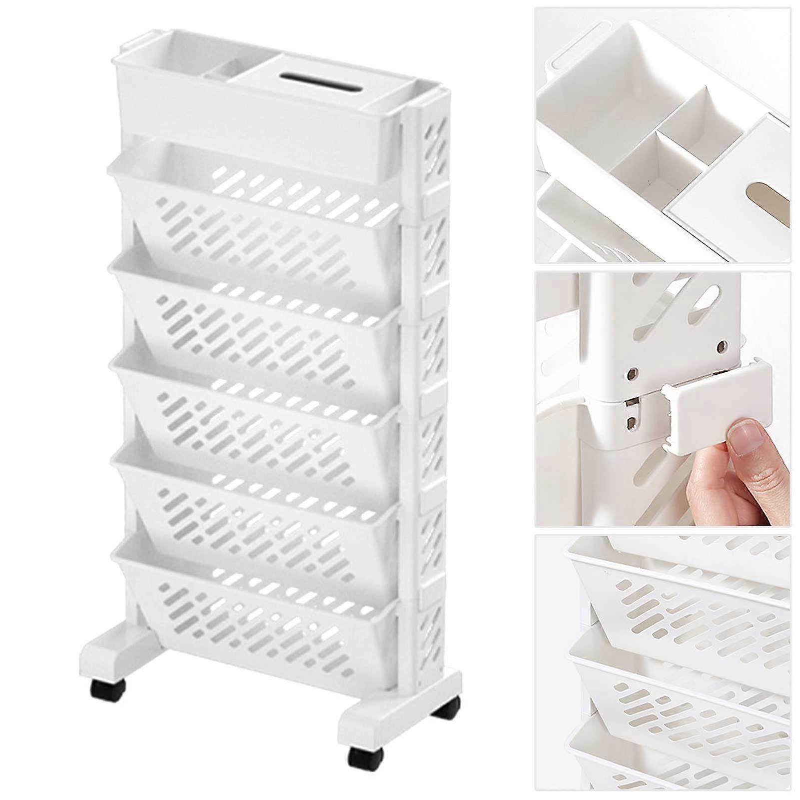 Movable Bookshelf Storage Organizer Shelf 6 Layer