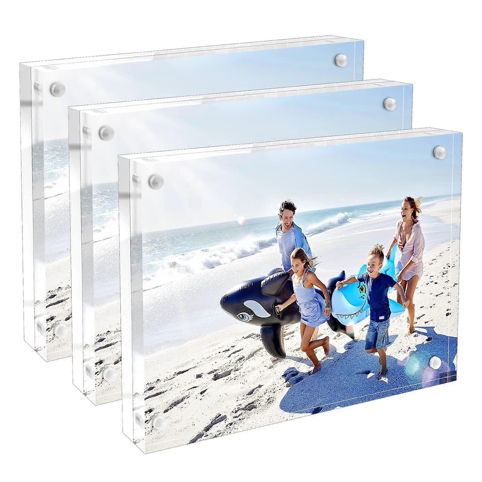 3 Pack Thicker Frameless Clear Double Sided Magnetic Picture Frame for Desktop Display 4x6