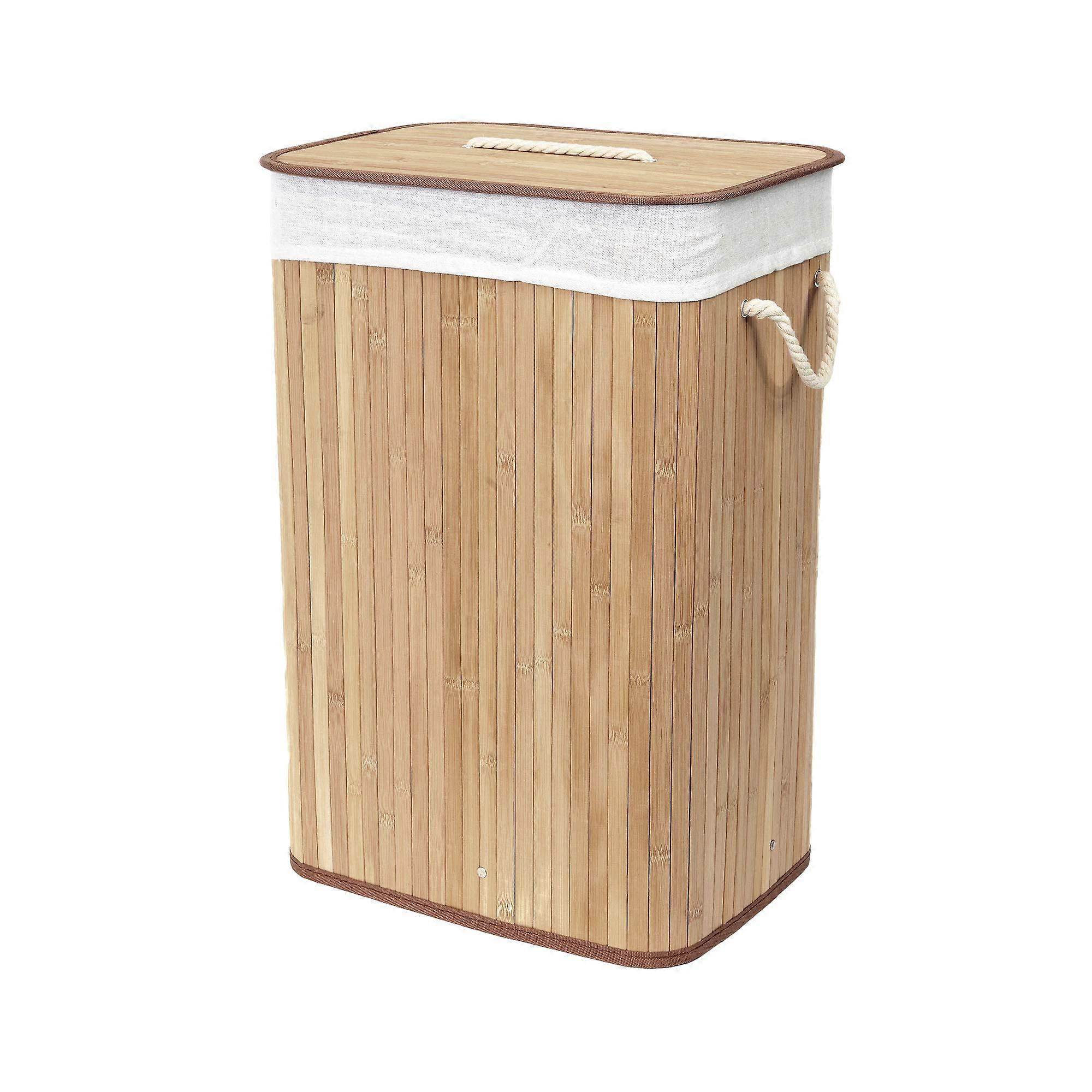 Bamboo Polycotton Square Foldable Laundry Basket, Large Size, Natural Color for Home Storage and Organization