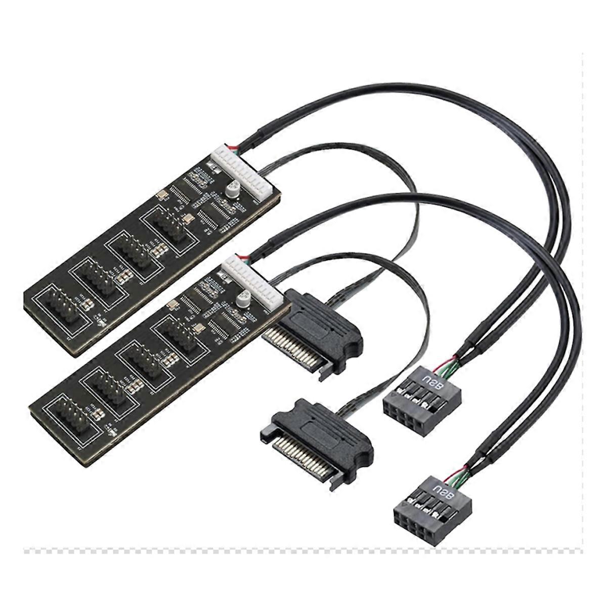 2Pcs 9Pin USB Header Splitter with SATA Power Cable,Internal USB Hub Extension USB 2.0 Splitter Con