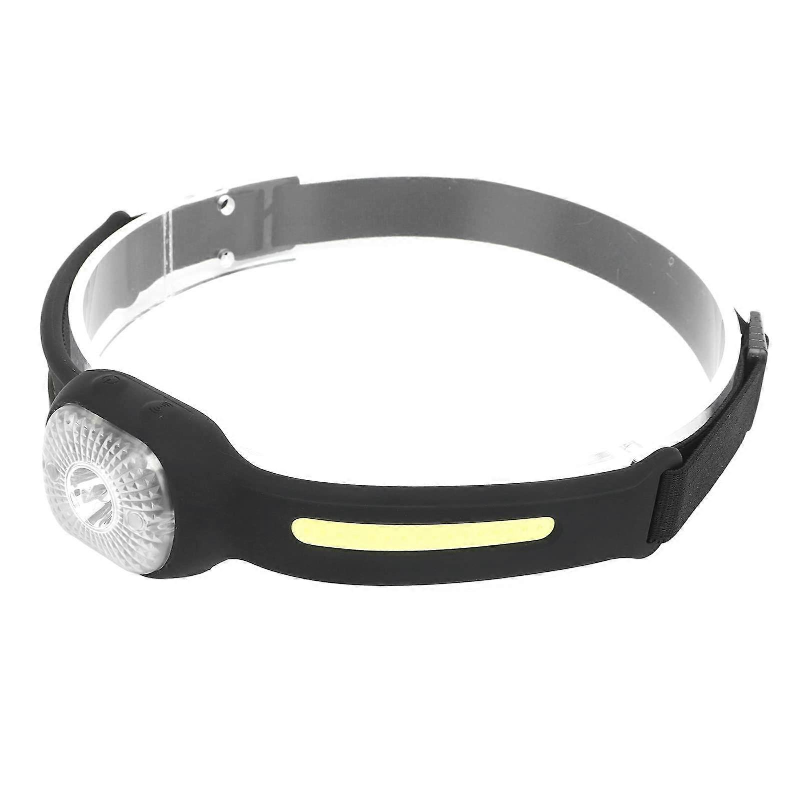 600LM Headlamp, USB Charging Lightweight 4 Beads 5 Gears Adjustment COB Induction Lamp Floodlight Design Silicone for Outdoor Running Fishing(Black)