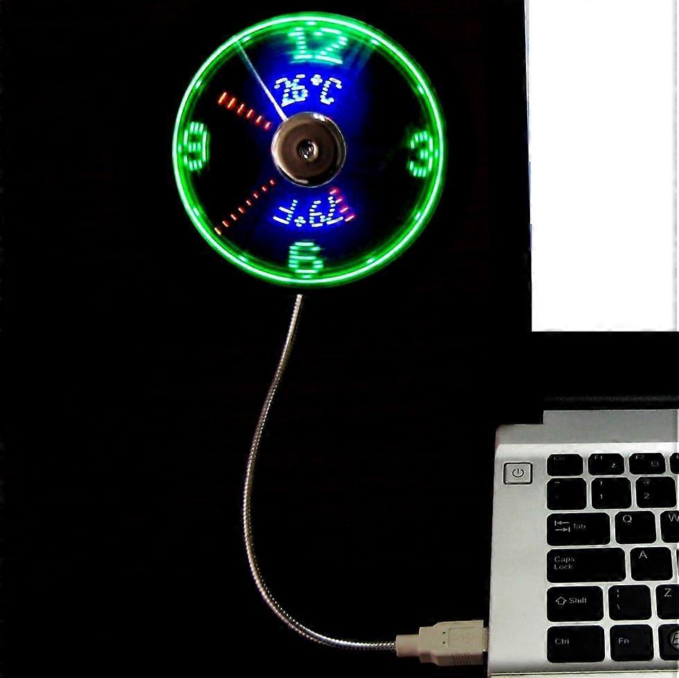 USB Clock Fan with LED Light, Temperature Display, Real-Time Clock, Portable Mini Desk Fan - Ideal for Home & Office