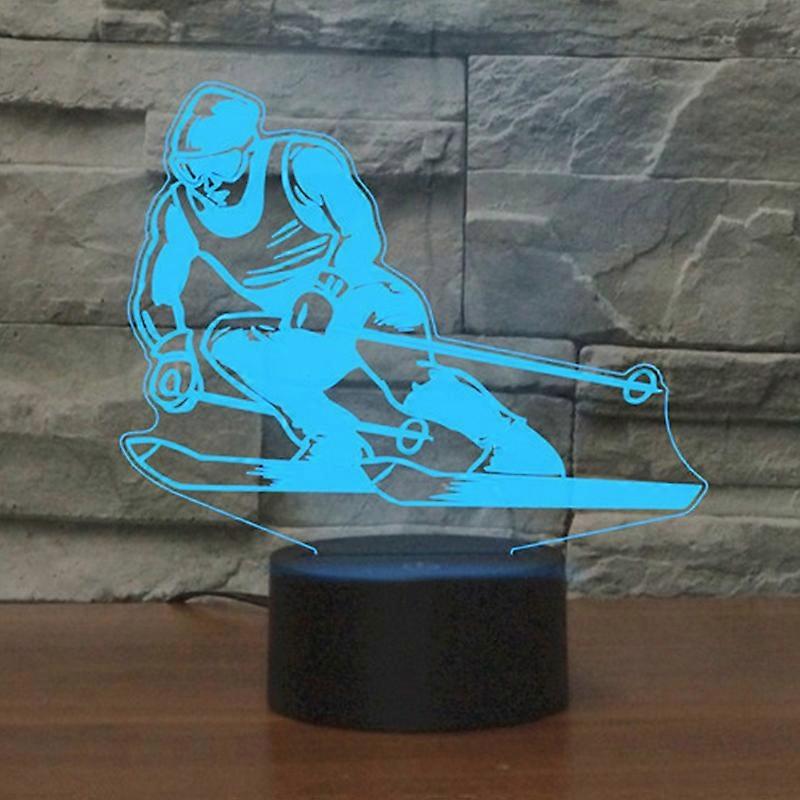Skiing Shape 3D Colorful LED Vision Light Table Lamp, Crack Touch Version