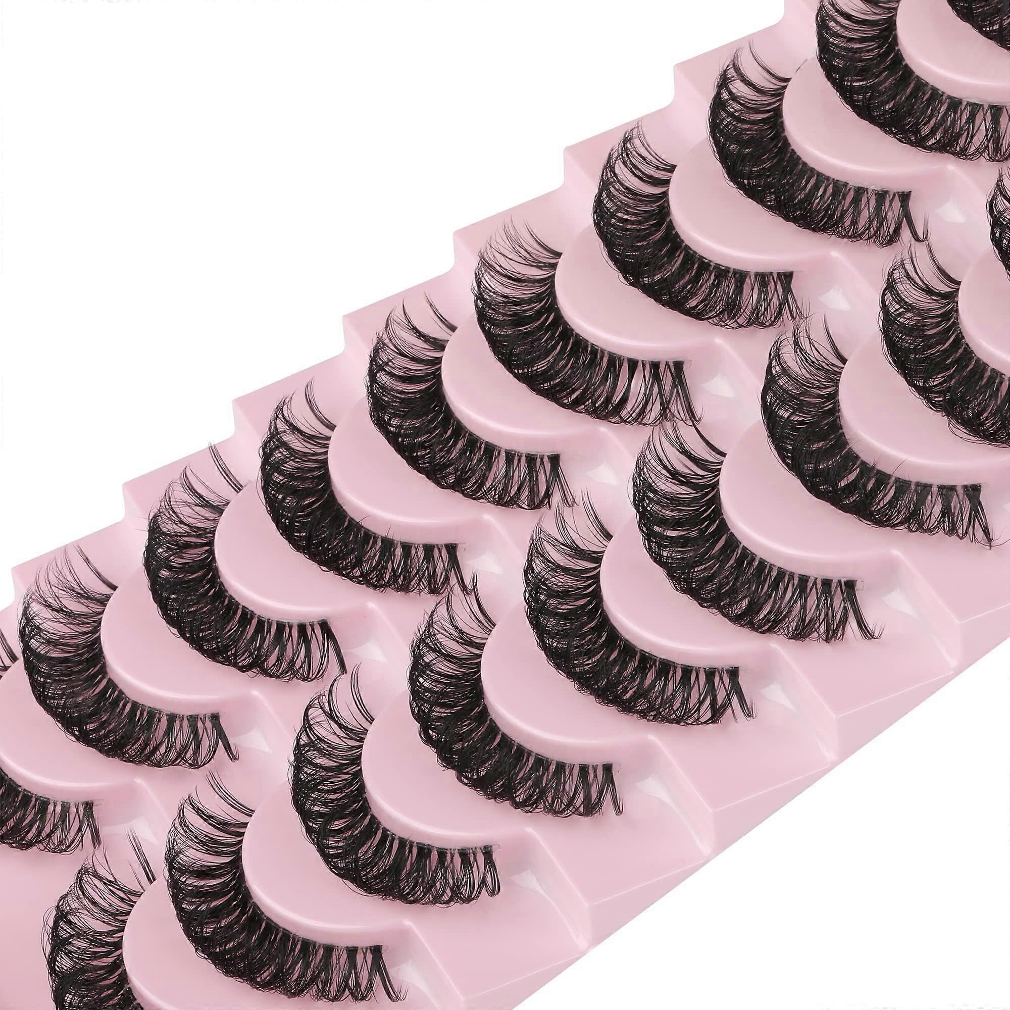 False Eyelashes Strip Lashes D Curly Faux Mink Lashes Wispy Fluffy Volume Russian Lashes 3D Effect Fake Eyelashes 10 Pairs Pack