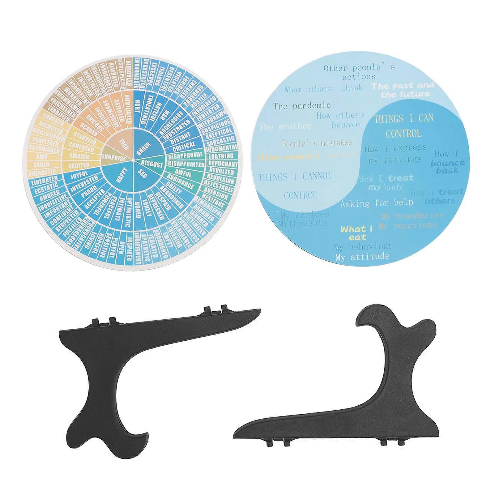 2PCS Calm Feeling Wheels with Black Base Wooden Emotion Chart Wheel Decoration for Home Bedroom Classroom Office