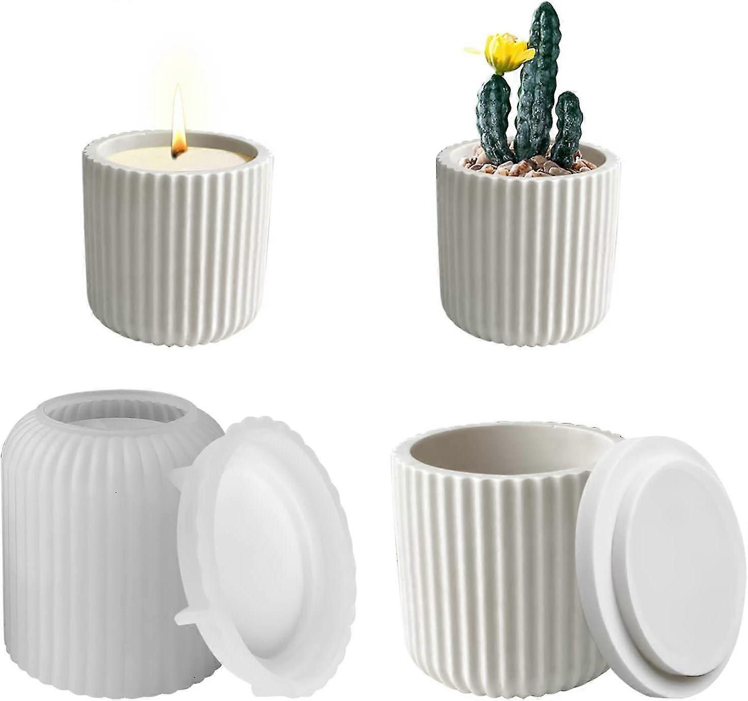 Candle Moulds, Concrete Silicone Moulds for Candle Holder with Lids - Aromatherapy Candle Making