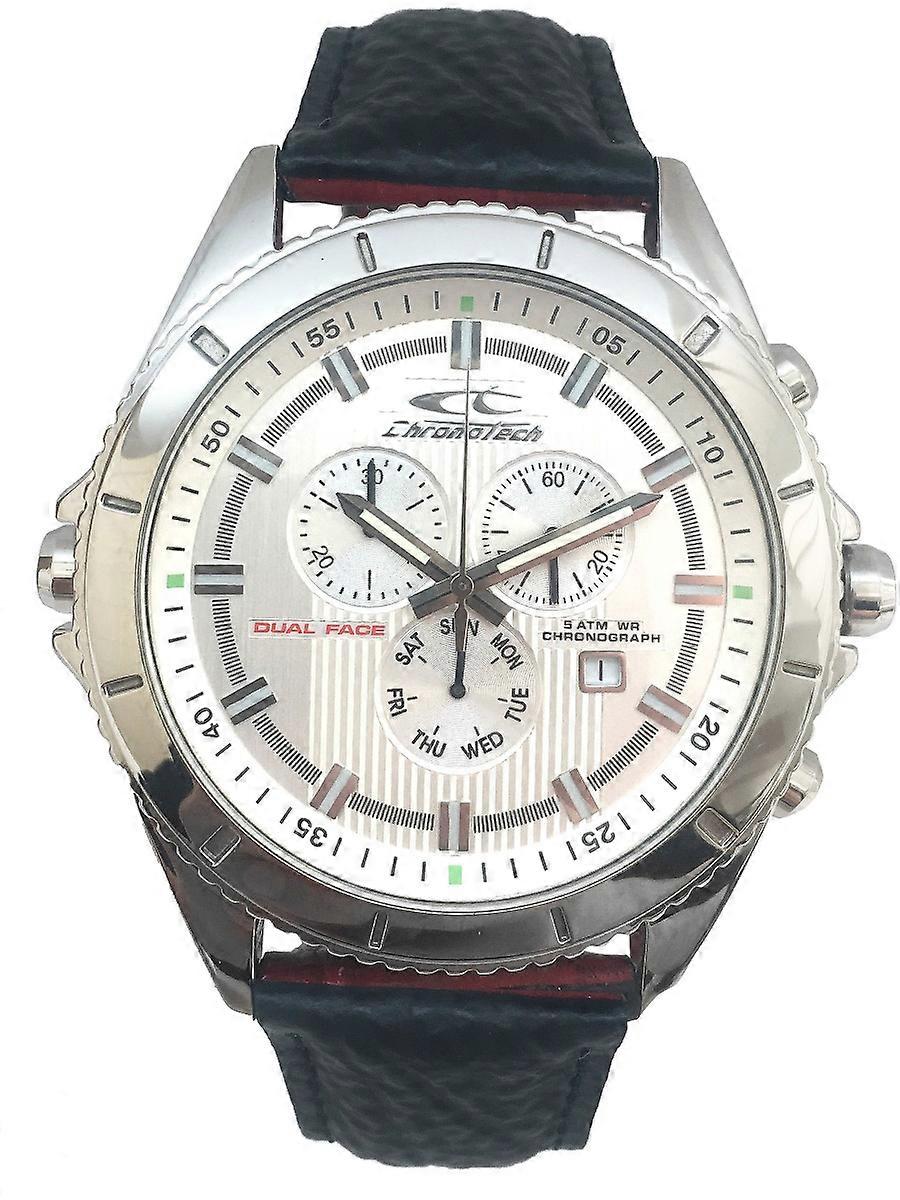 Chronotech Schwarz Echtleder CT7636L-02 Herrenuhr