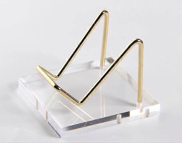 Metal Business Card Display Stand with Clear Acrylic Base - Crystal Coin Holder - for Business Cards, Geodes, Fossils, Minerals, Crystals - Gold