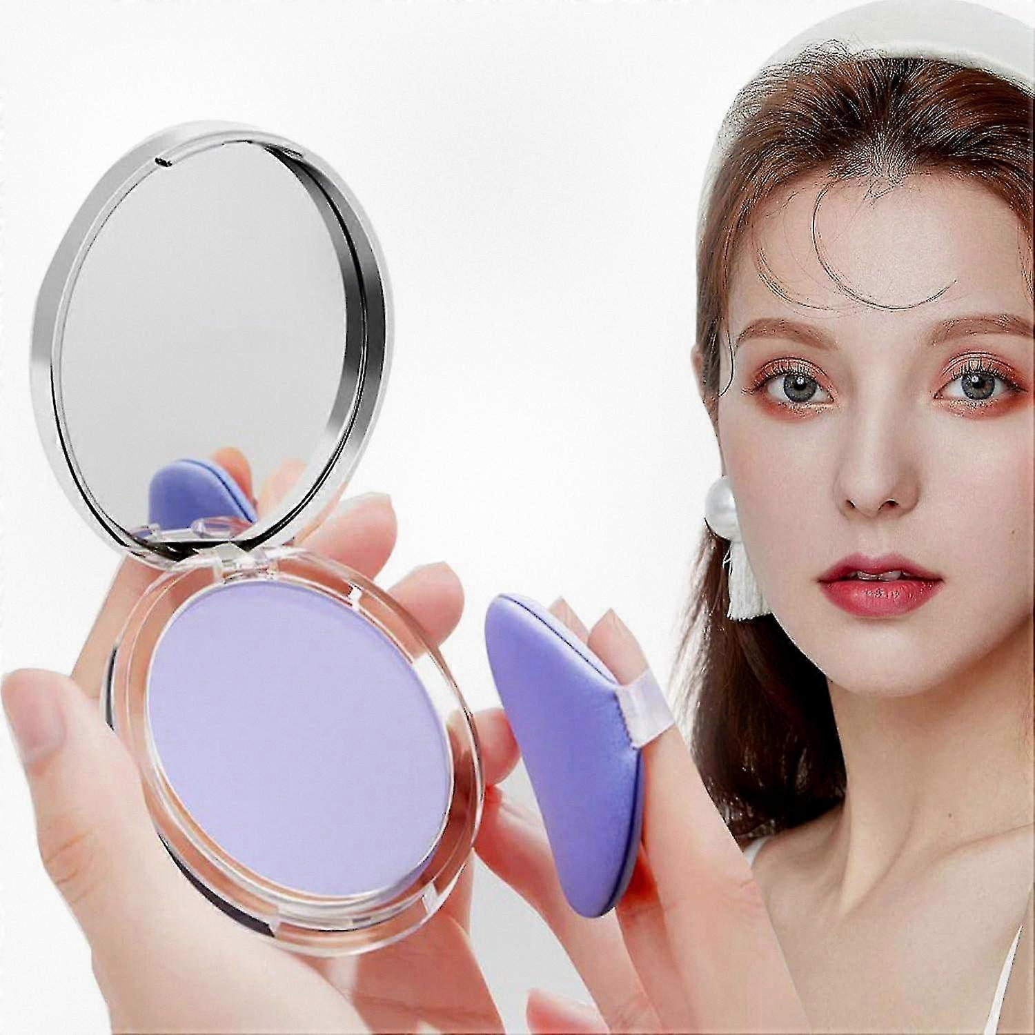 Lavender Matte Face Powder for Oil Control, Compact with Mini Puff for Silky Finish and Long-lasting Blurring Effect