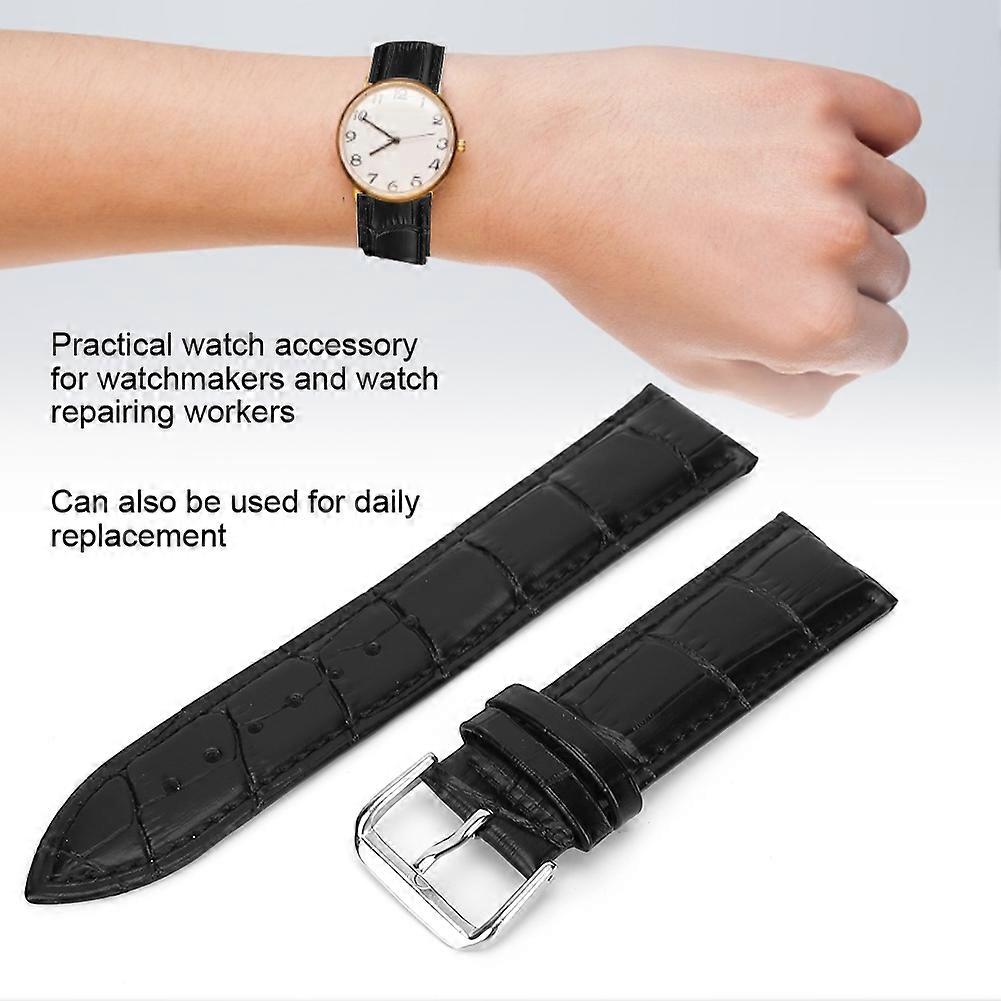 Unisex Adjustable 22mm Black PU Leather Watch Strap Replacement
