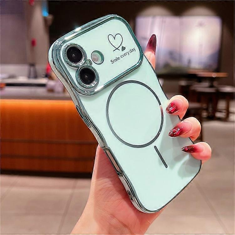 Compatible For iPhone 16 Plus Magnetic Case Electroplating Wave Edge TPU Phone Cover Heart Pattern