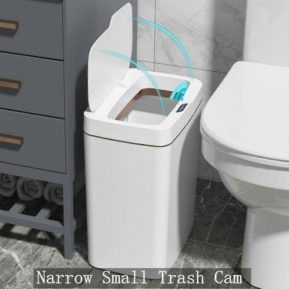 Kitchen Trash Can with Lid, Plastic Automatic Touchless Motion Sensor Rectangular Trash Can, 13L/3.5 Gal, White