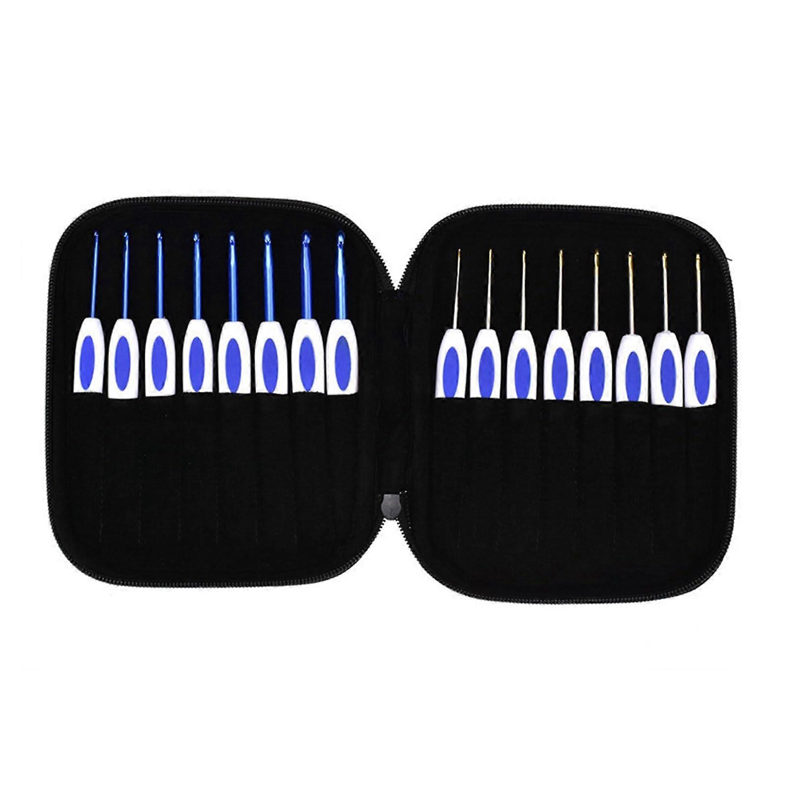 Crochet Hooks Set 16-Piece Aluminum With Ergonomic Grip Handle And Carrying Box