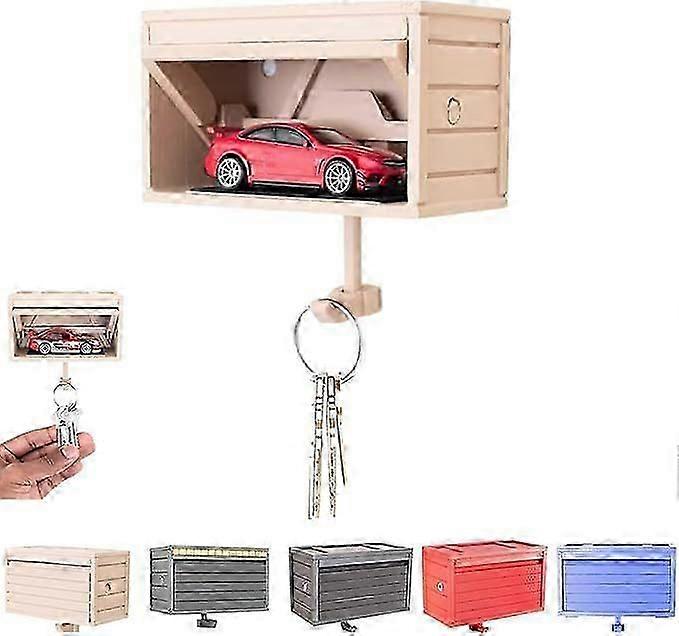 Retro Car Garage Key Holder with Auto Opening Door, Creative Adhesive Key Hook Home Storage Utility Wall Hooks