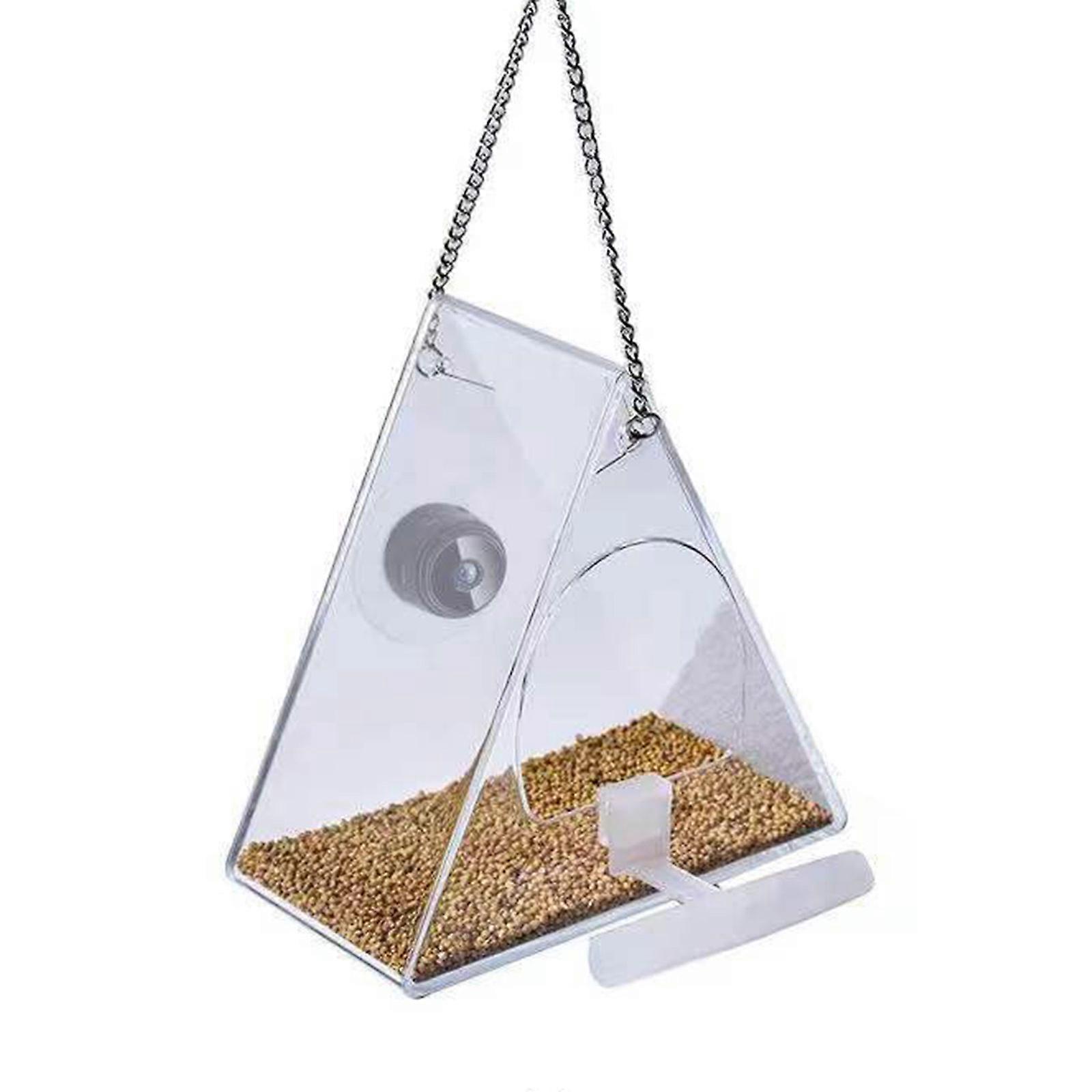 Clear Plastic Bird Feeders Window Mount with Wireless Camera Food Bowl with Perch Hanging for Outside Wild Birds