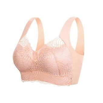 Top de sutiãs de renda sexy sem fio sem fio para mulheres Push Up Roupa íntima de suporte acolchoado Sem armação Colete de alça larga Sutiã de cor de carne XL