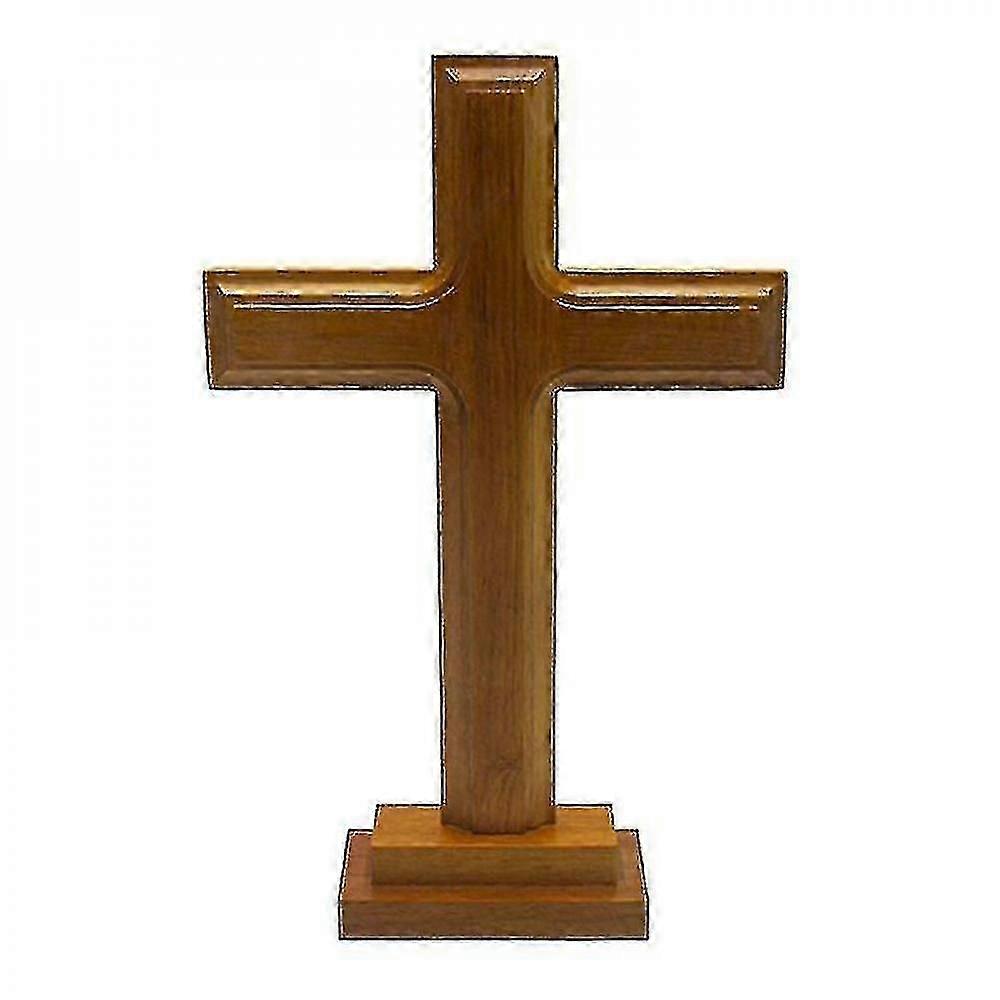 Wooden Standing Cross Decor Altar Cross With Stand Double-sided Table Cross OAJ