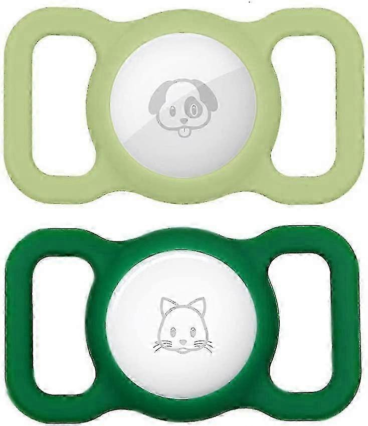 Airtag Dog Collar Holder (2 Pack) - Apple Airtag Case for Pets, GPS Tracker Cover - ダーク&グリーン