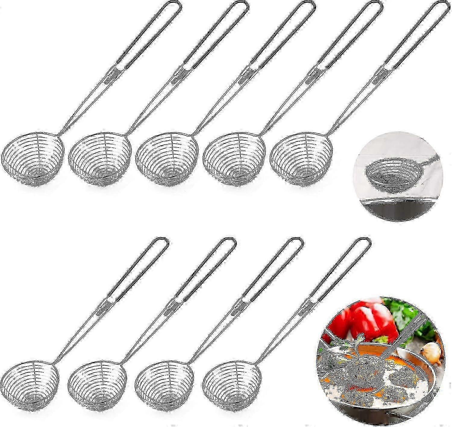 9PCS Stainless Steel Fondue Strainers with Handles - Fine Mesh Strainer for Meat & Veggies