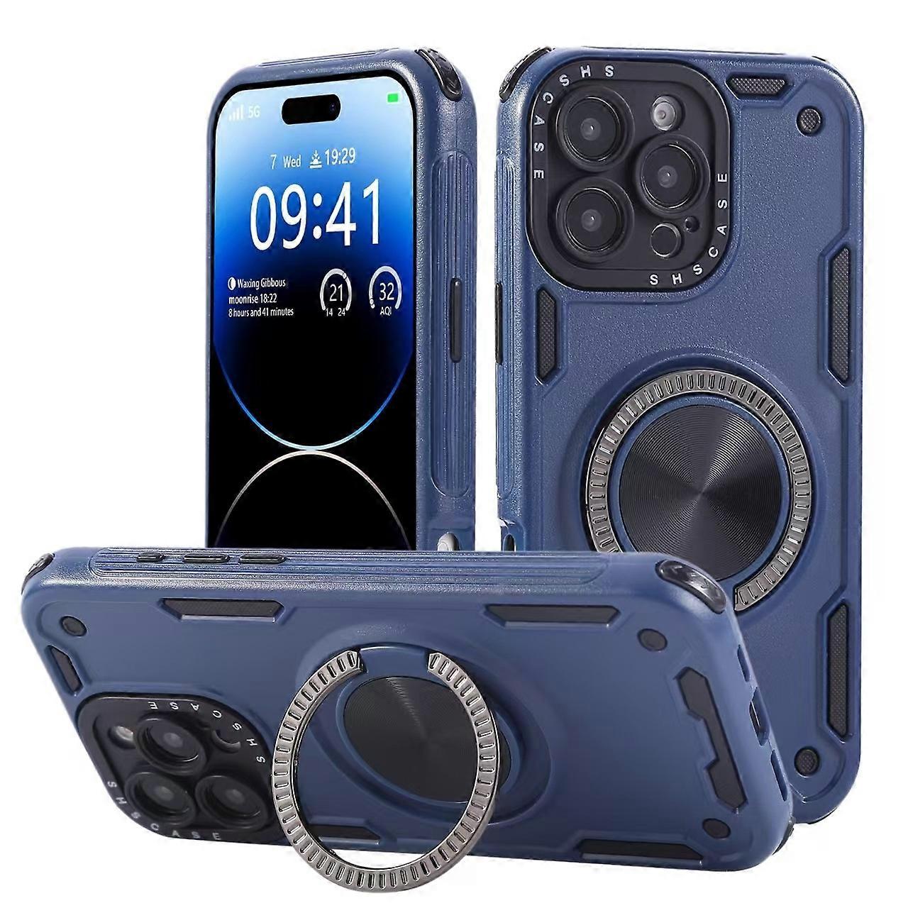 For iPhone 16 Pro Max Case Ring Kickstand PC TPU Shockproof Phone Back Cover