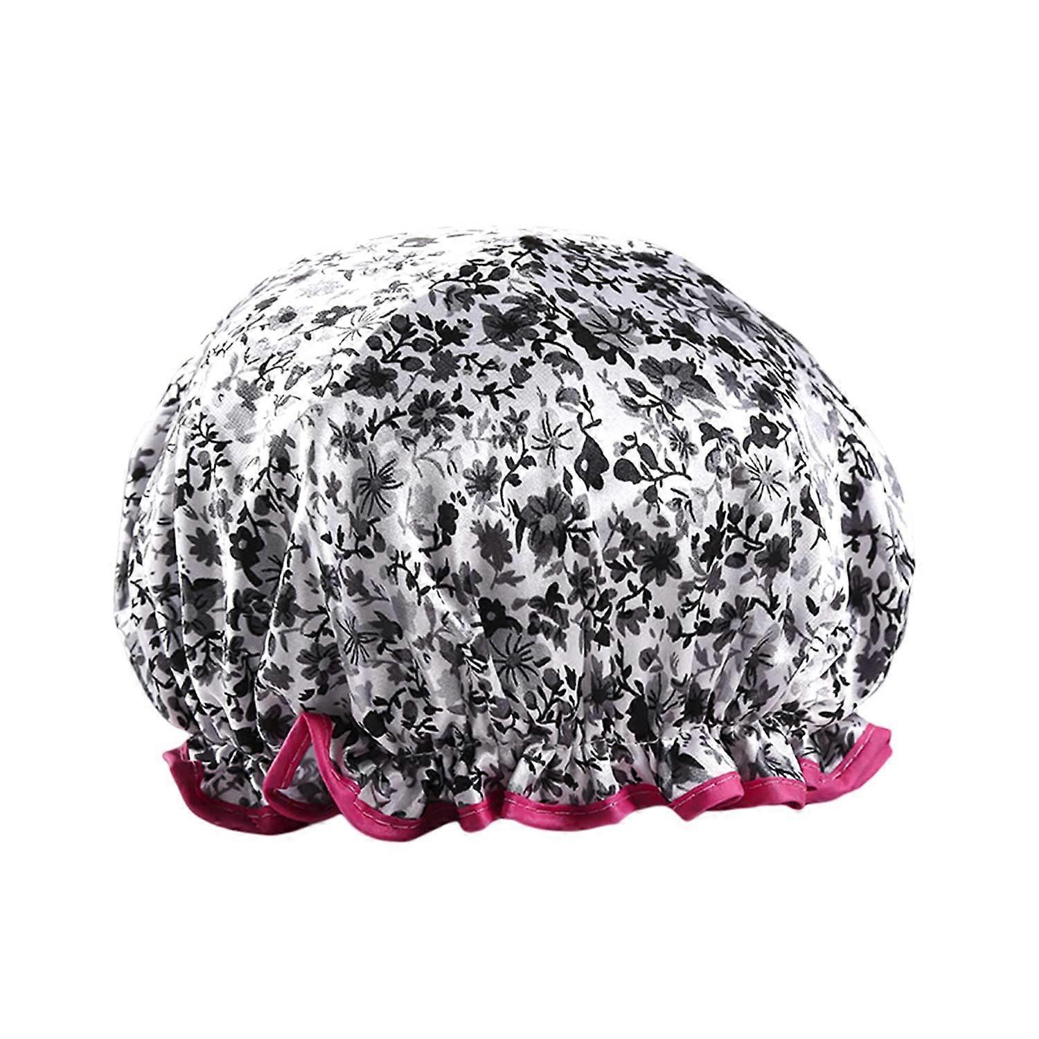 1pcs Shower Cap Reusable Shower Cap, Double Layer Thickened Waterproof Shower Cap (Flower)