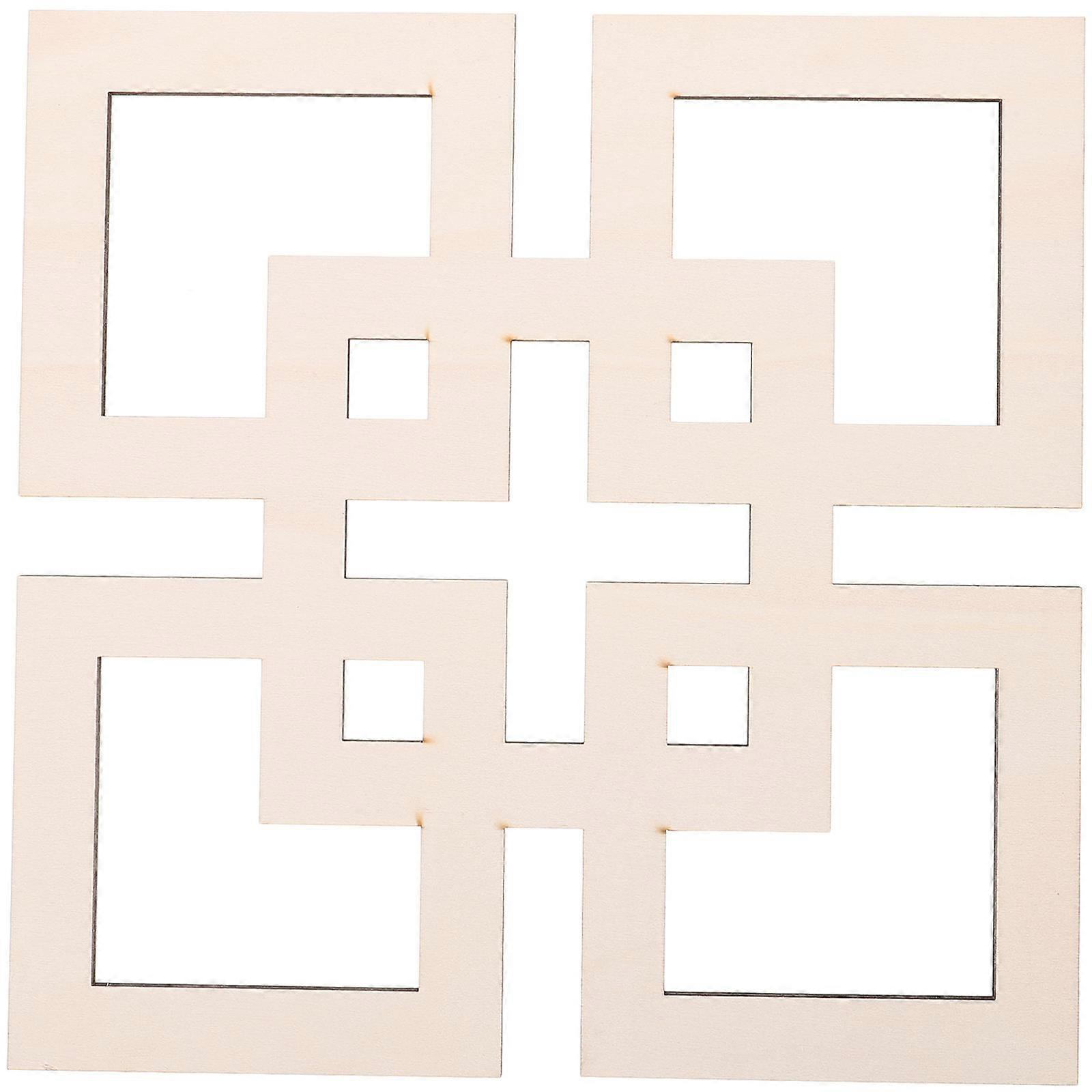 Rustic Square Wood Wall Art Mirror Effect Hollow Living Room Bedroom Decor Easy Installation