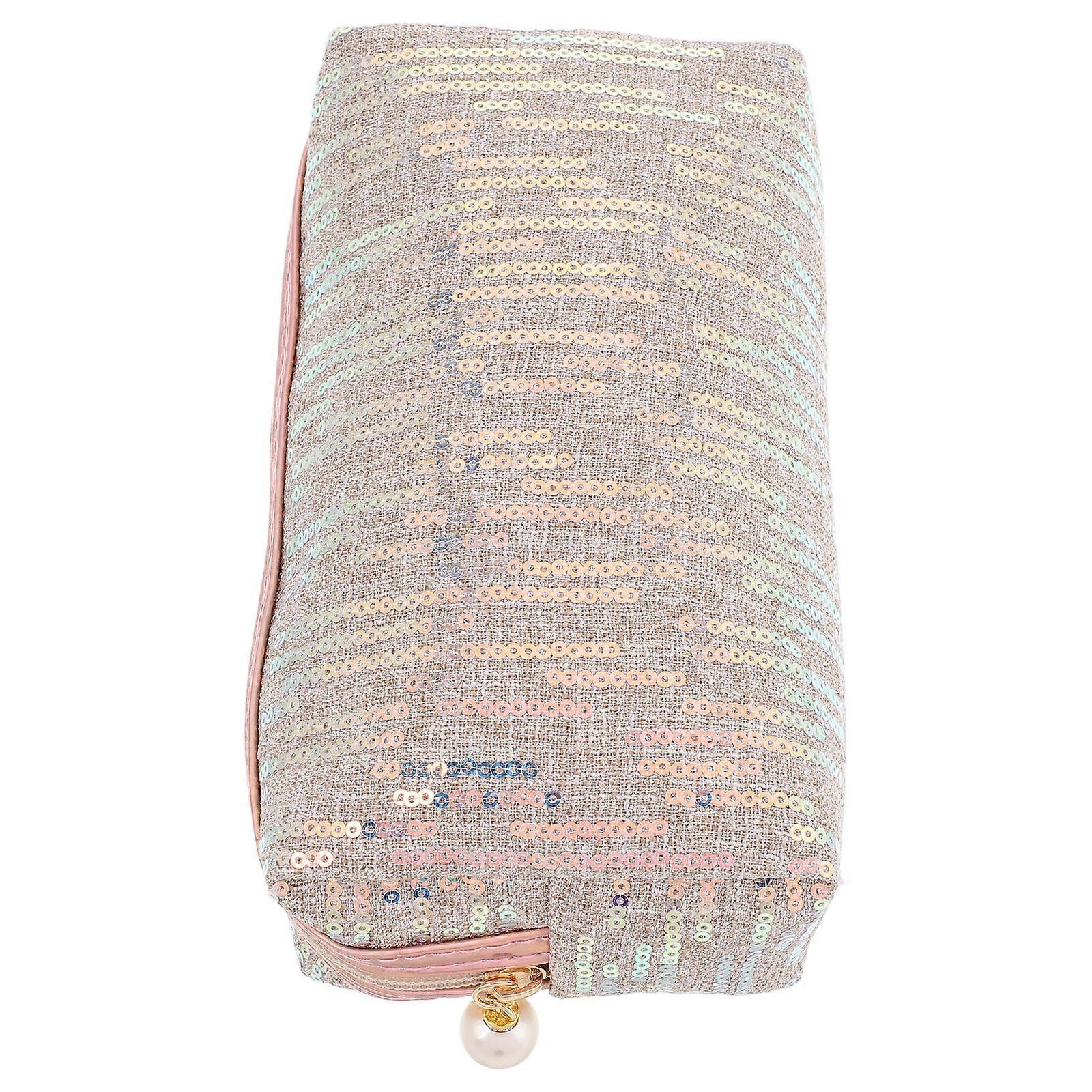 حقيبة مستحضرات تجميل أنيقة من الترتر الذهبي للنساء - منظم أدوات الزينة الواسع للسفر ، حقيبة مكياج متينة وخفيفة الوزن مع سحاب للاستخدام اليومي