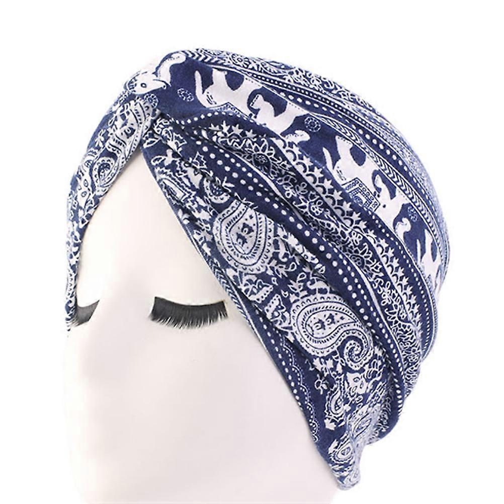 Ladies Turban Hats Hat Cotton Material Navy Color Stretchy Cap 2Pack