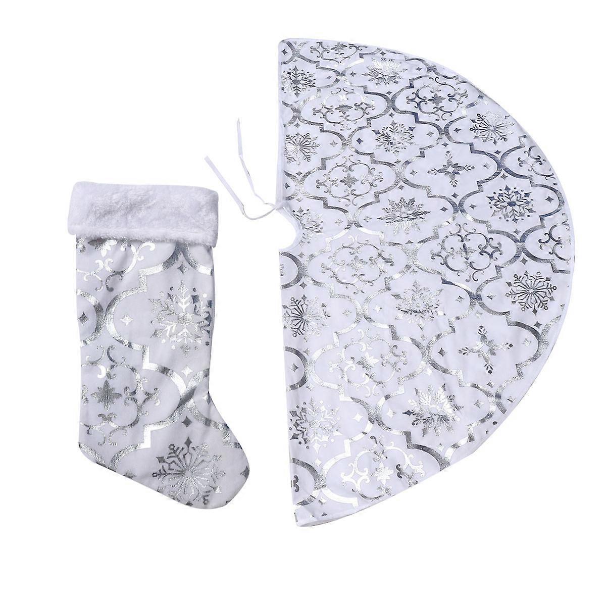 Tree Skirt Christmas Silver 120x120 Cm Round Shape For Home Decoration Adds Festive Atmosphere 1 Set