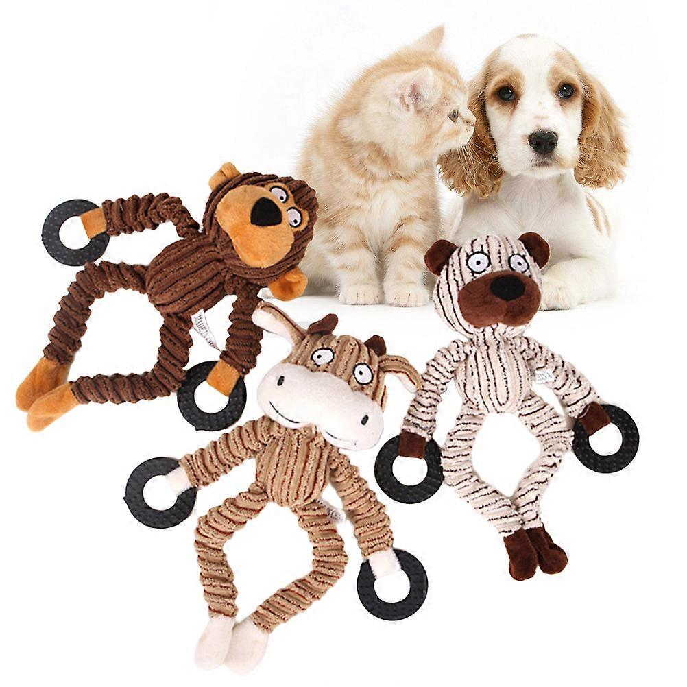 Pet Chew Toys Dog Toys Cow Bear Monkey Plush Chewing Sound Molar Bite Grinding Small Dogs Cat 25x22x10cm 3Pcs