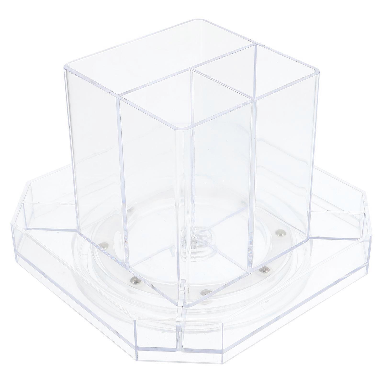 Acrylic Rotating Pen Holder with Divided Compartments for Pencils, Markers – Desk Organizer for Home, Office, School Use