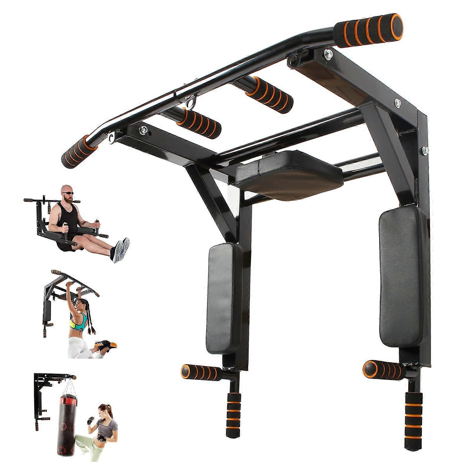 Pullup bar, wall mounted, 2 in 1 pull up bar with nonslip handles, full body trainer for pull ups, chin ups, dips and push ups, strength training.