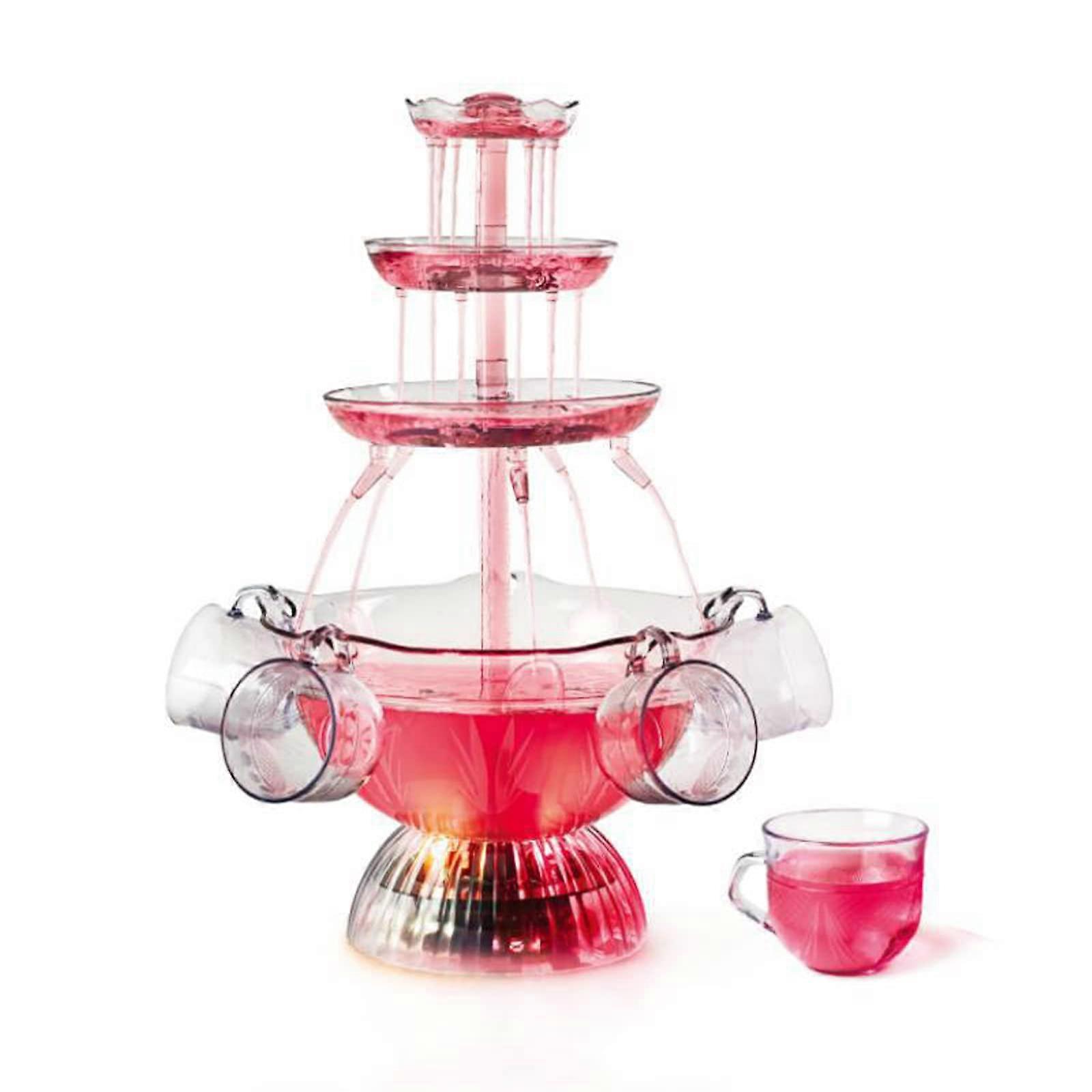 3Tier Party Fountain, LED Illuminated Plastic Drinking Fountain with 5 Cups, for Drinking Games/Bar/House Parties