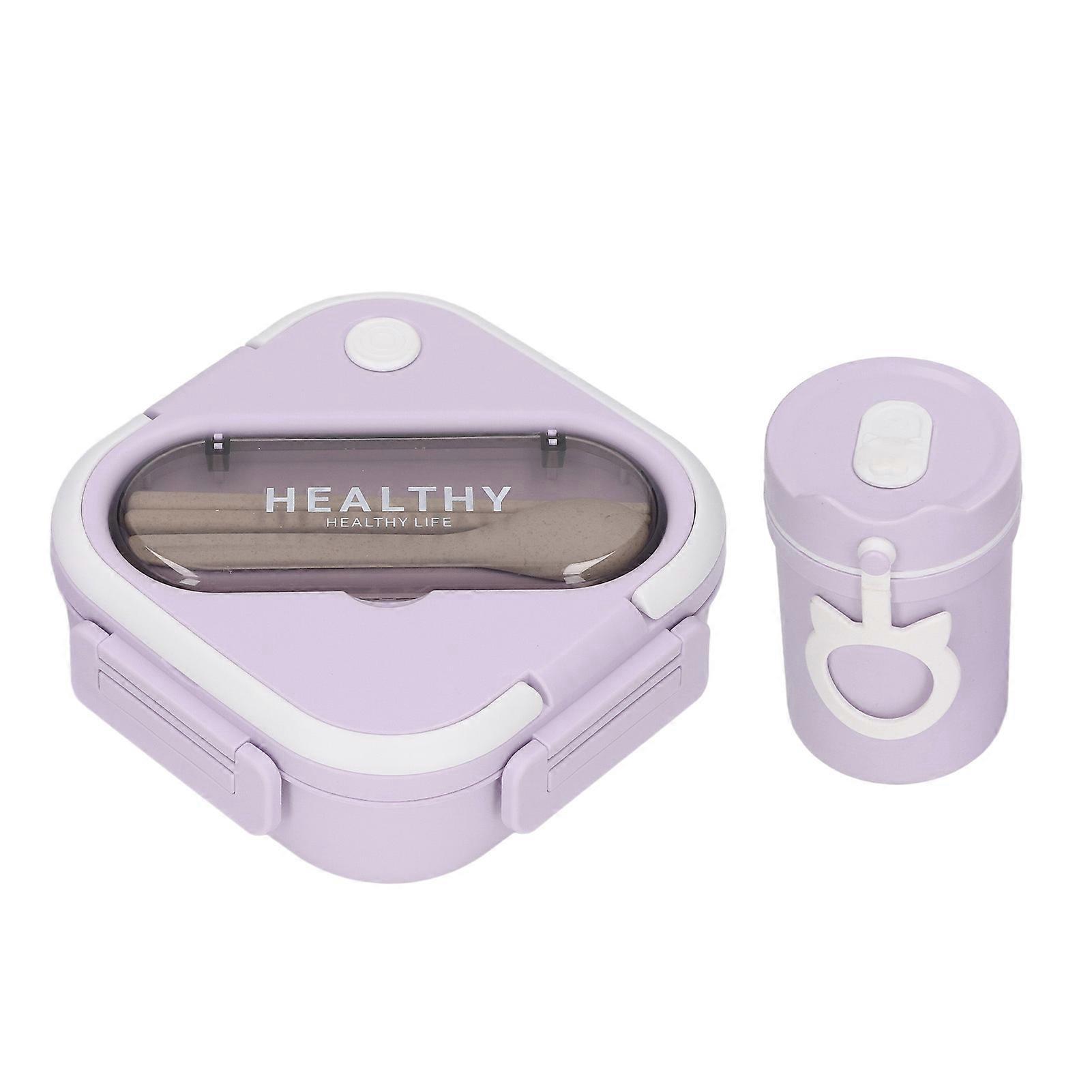 Lunch Box Container Minimalist Cute Portable Leakproof Bento Box with Cup Chopsticks Spoon for Students Work Purple 
