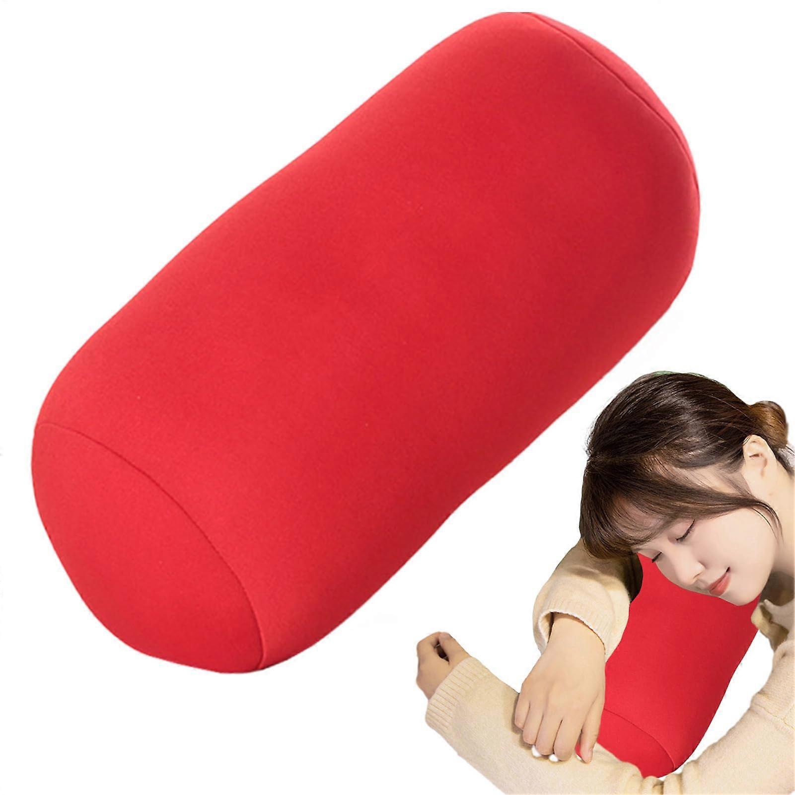 Microbead Neck Roll Pillow Tubular Microbead Neck Pillow For Desk Use Skin-Friendly Neck Or Back Support Red