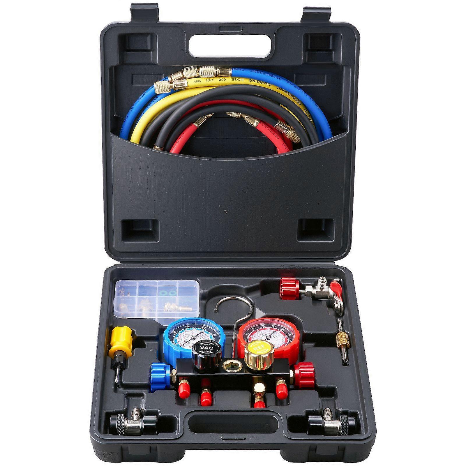 4 Way AC Gauge - AC Manifold Gauge Set, Can Tap Works on Car Auto Freon Charging and Evacuation