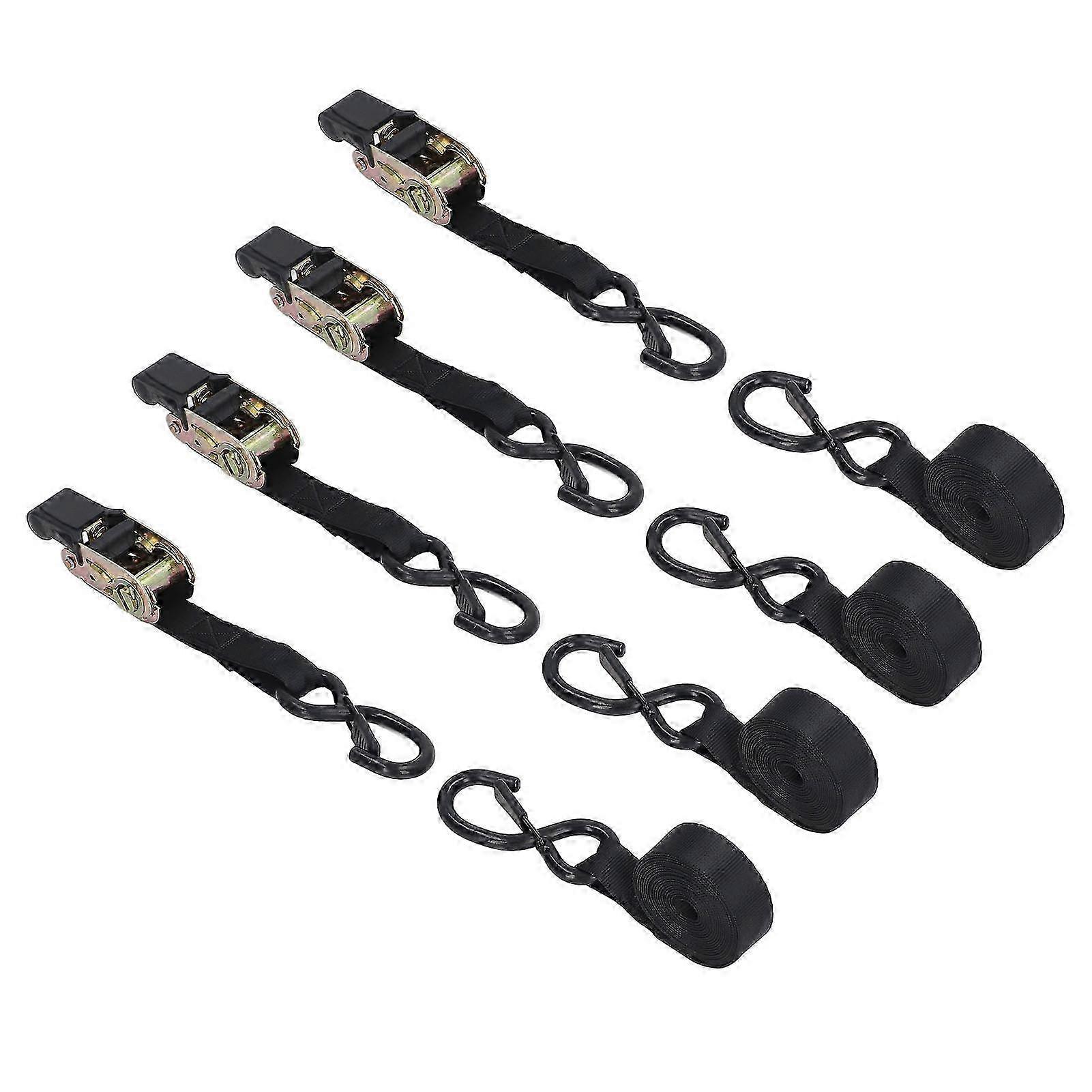 4 Sets Ratchet Tie Down Strap 25mm Width 10ft Long S Hooks for Securing Goods Vehicle Motorcycle