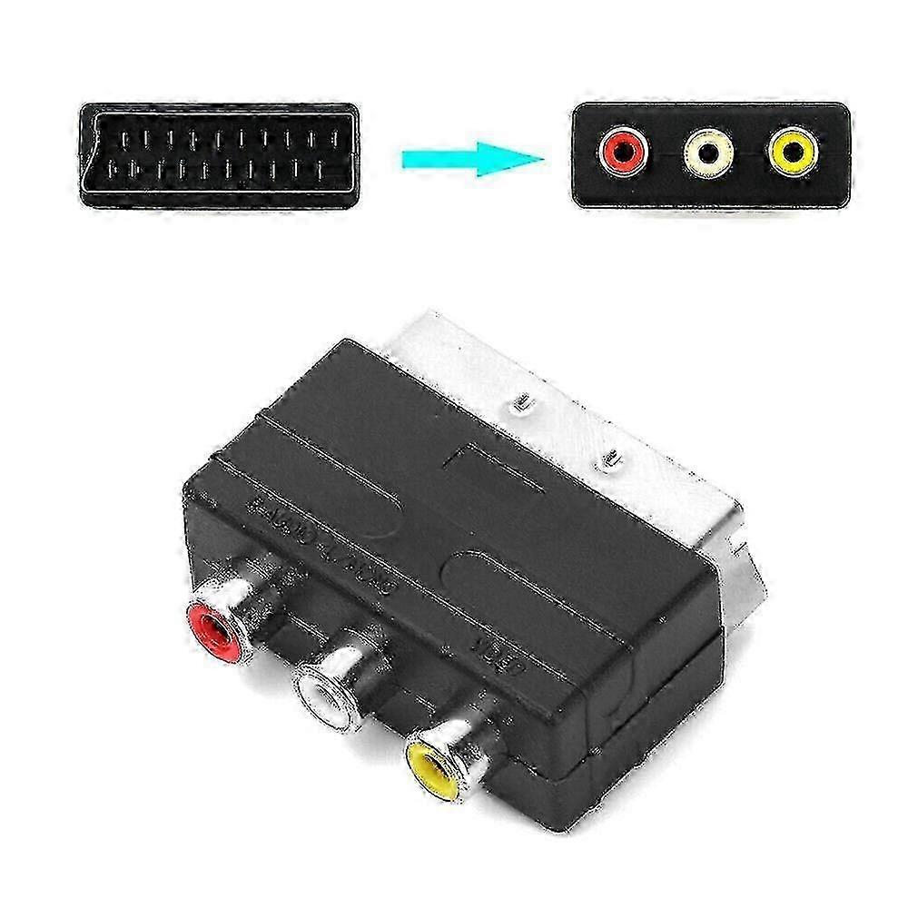 Scart to RCA AV Adapter with Broom Head to Lotus Head Signal Conversion