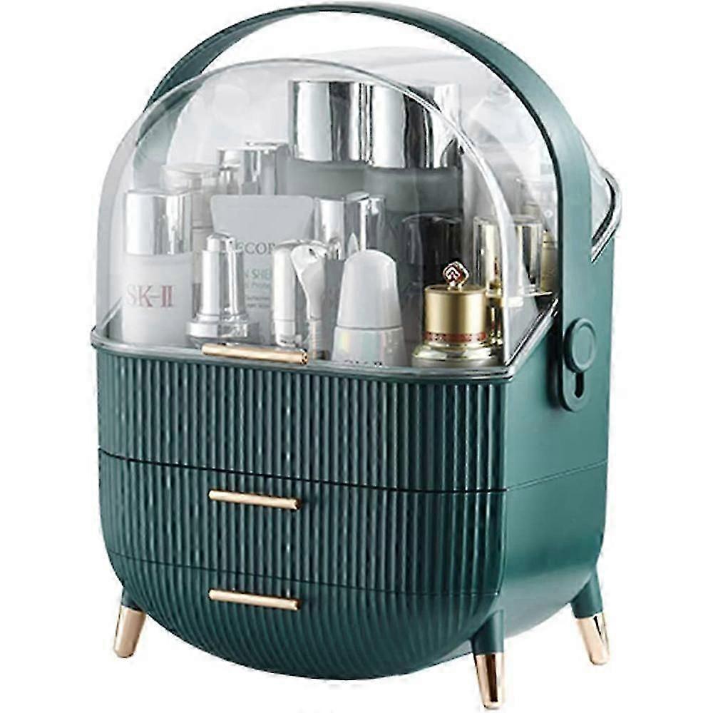 引き出し付きメイクアップオーガナイザー、ポータブルホルダークリスタルクリア蓋ディスプレイ、ドレッサー用化粧品スキンケアビューティーケース、バスルームの洗面化粧台エリア(ビンテージ
