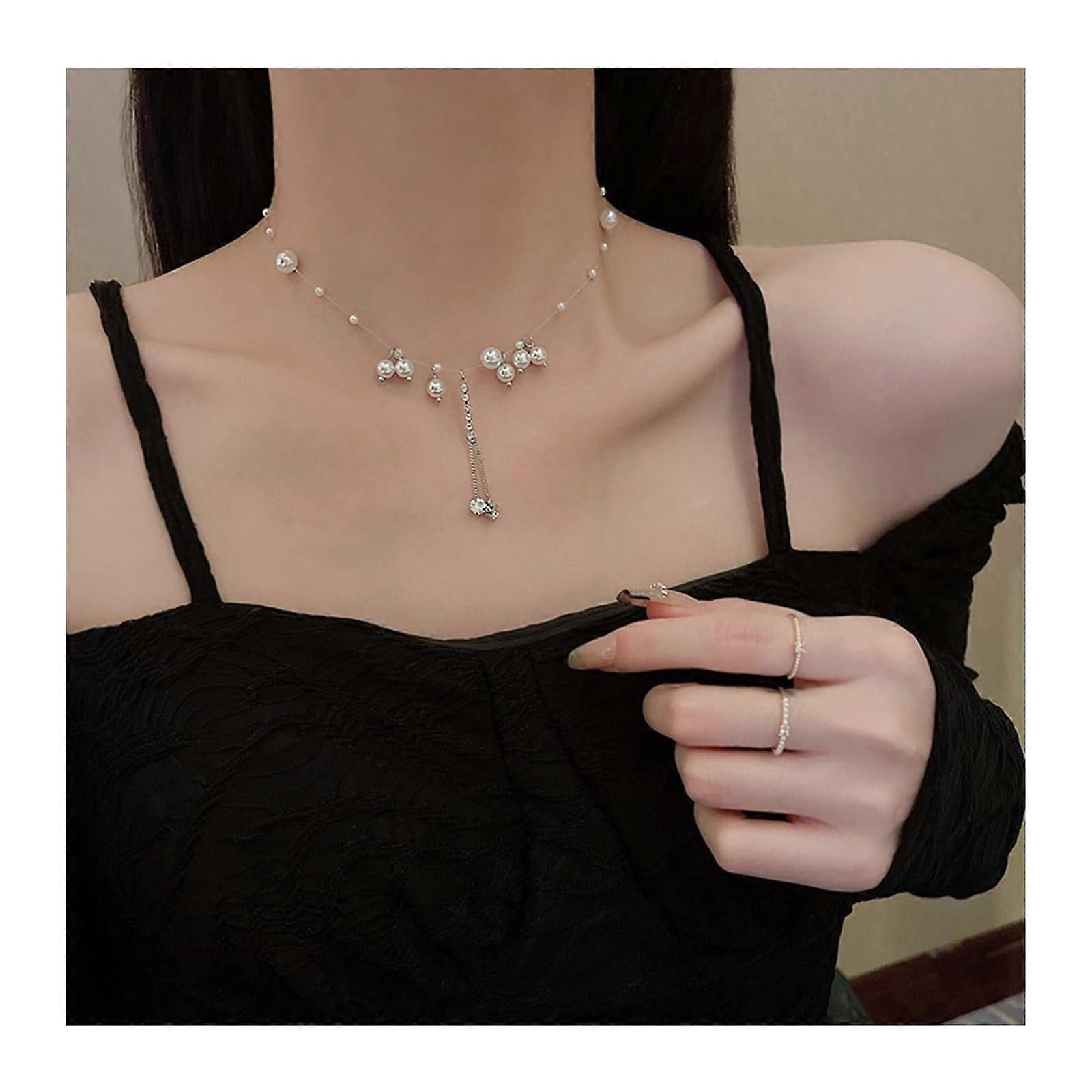 Luxury and Niche Pearl Necklace for Women with Versatile Temperament Diamond Clavicle Chain Fashion Necklace
