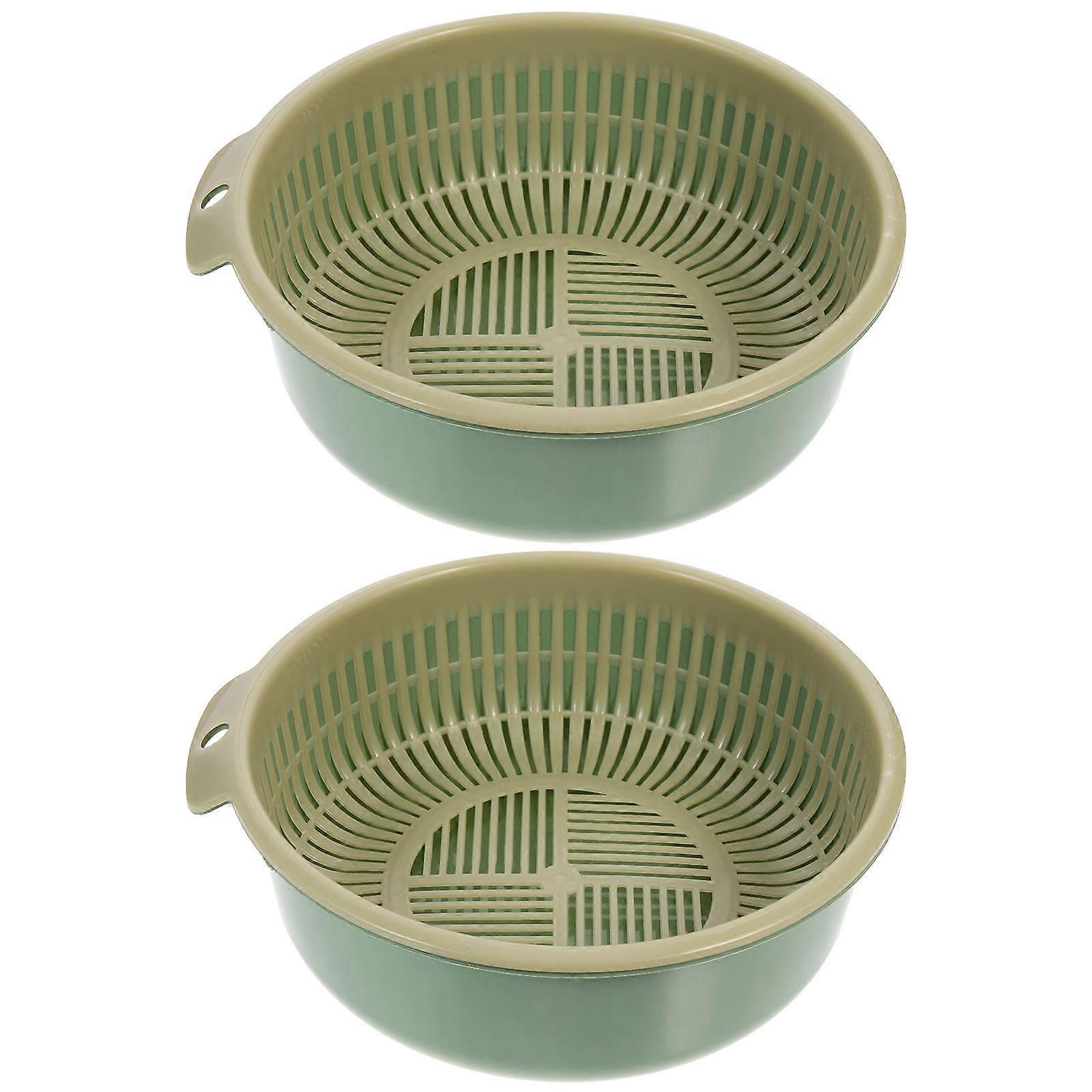 Double Layered Strainer Basket Kitchen Use Fruit Drain Basket Plastic Round 2pcs Filtering Water