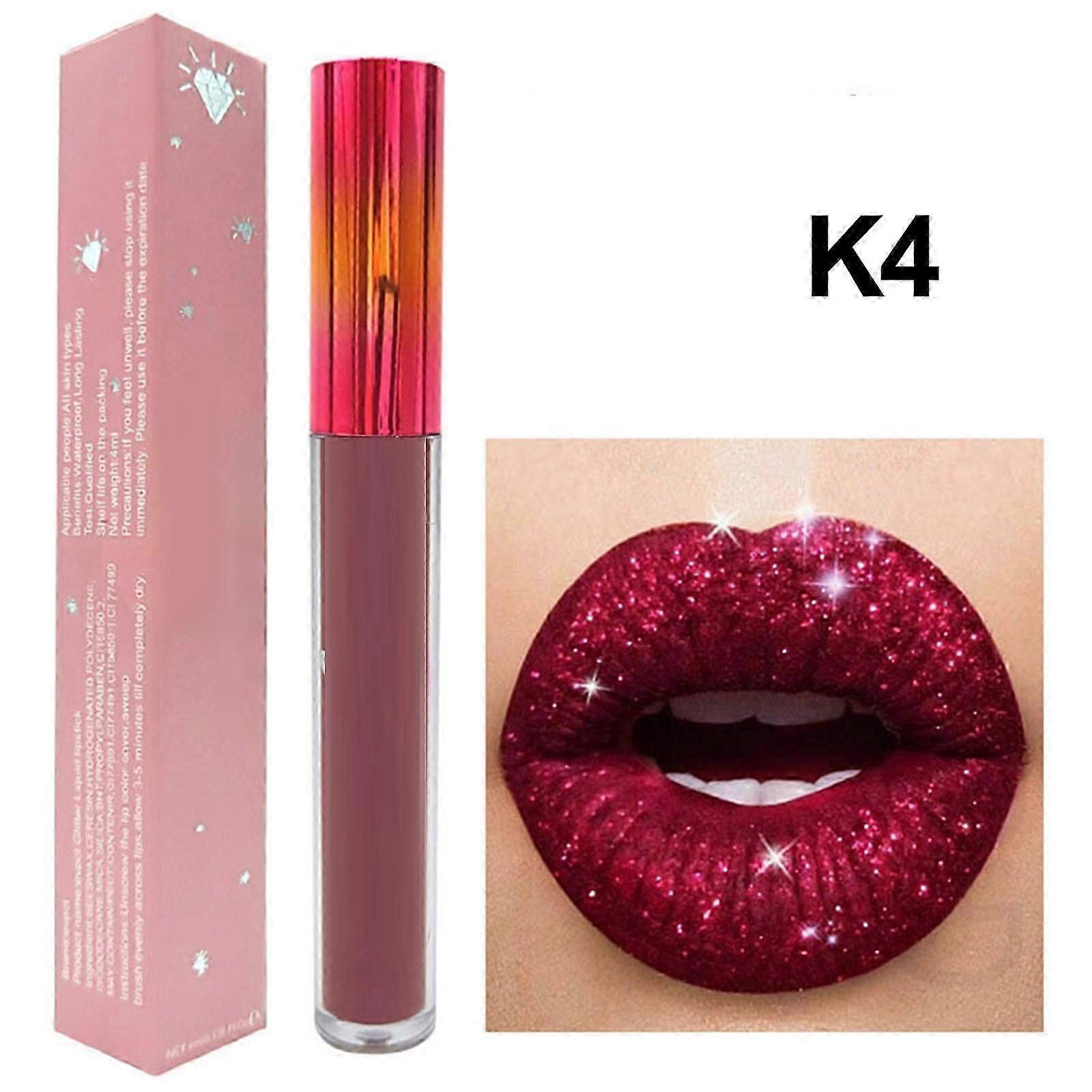 ダイヤモンドリップスティックシャイニーロングラスティングリキッドリップスティック、べたつかない、女性のための防水リップスティックリップグロス