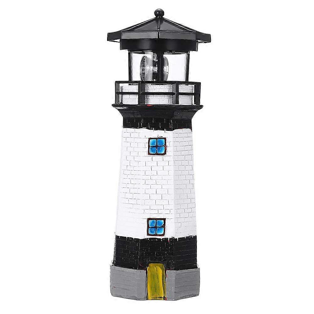 Solar Lighthouse 360 Rotating LED Light Garden Lighthouse Beacon Lamp Resin Wat