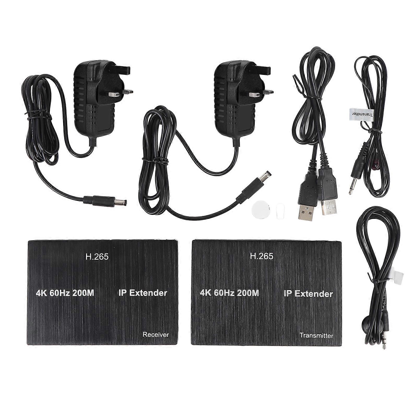 4K KVM Ethernet Adapter: Zero Latency, 2 USB Ports, Plug & Play, 656ft Range, UK Plug